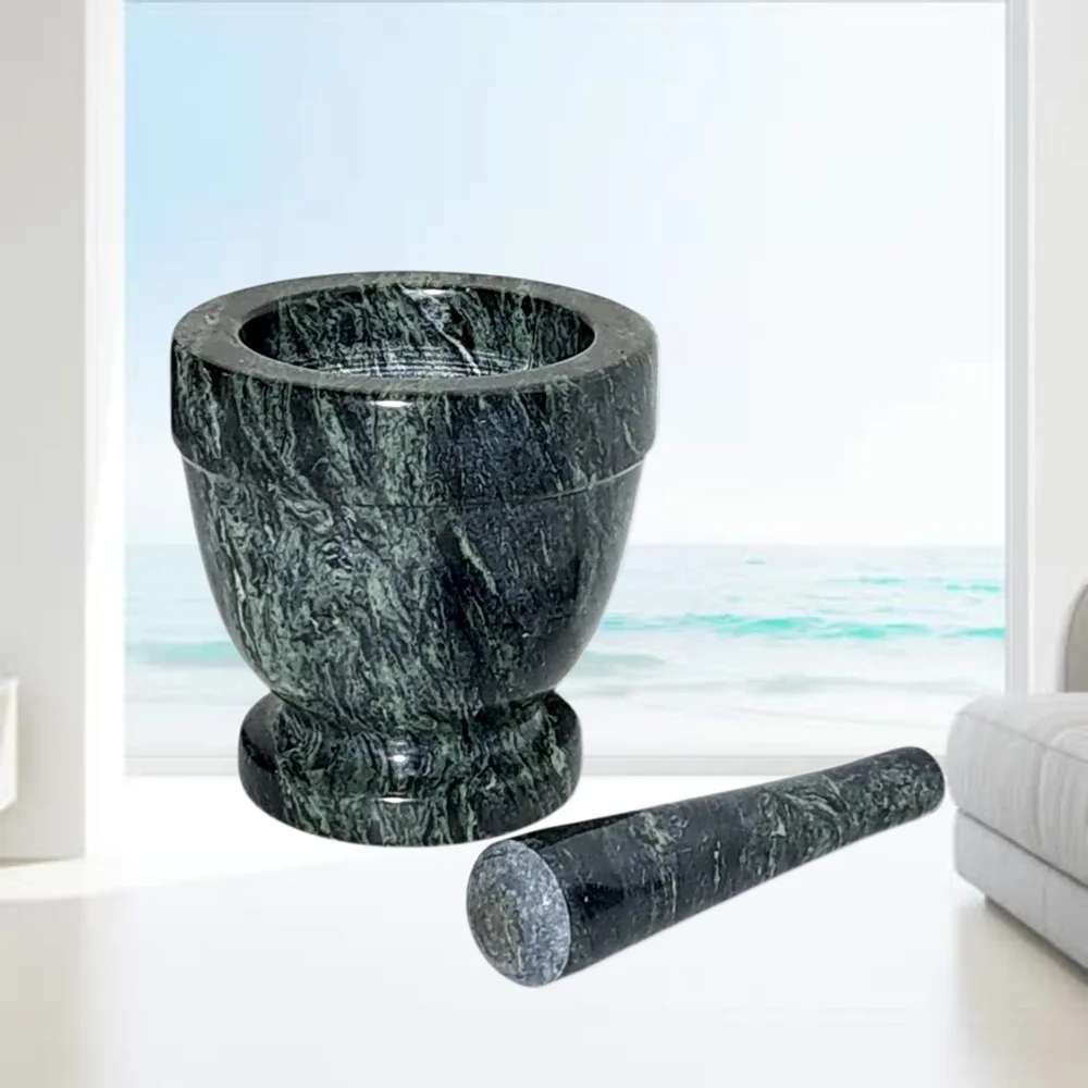 Black with Light Green Accdnts Marble Mortar and Pestle Set